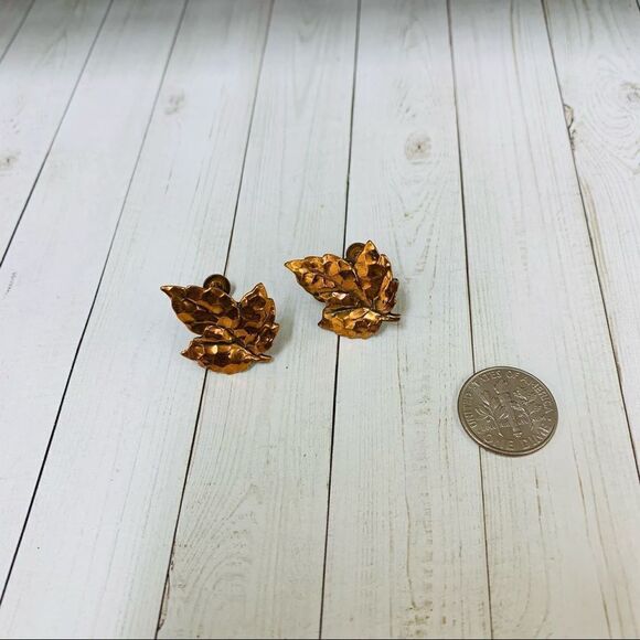 VTG Copper Leaf Earrings - Picture 1 of 2